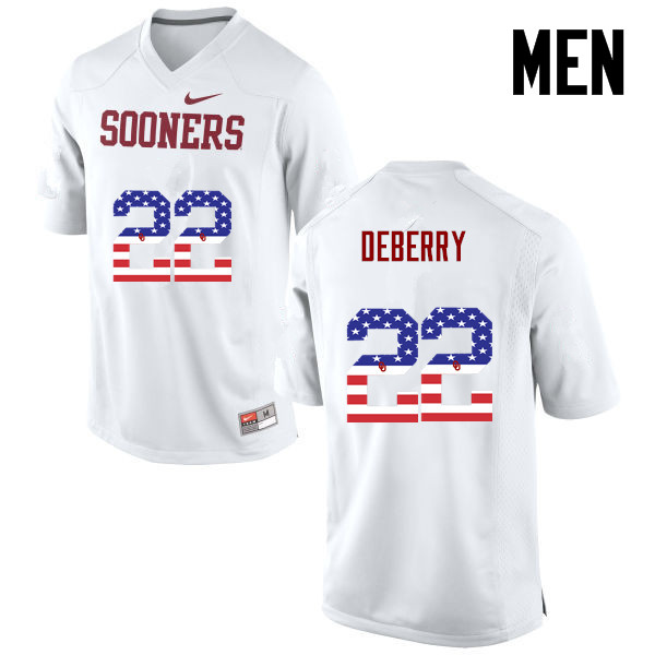 Men Oklahoma Sooners #22 Ricky DeBerry College Football USA Flag Fashion Jerseys-White - Click Image to Close